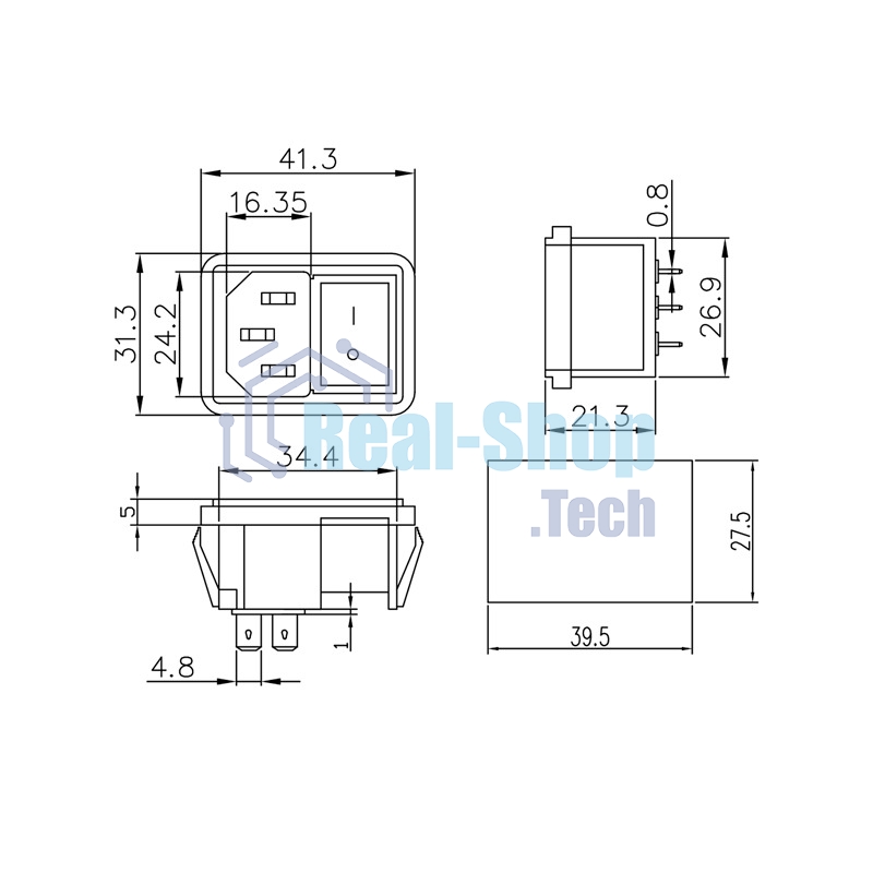 Выключатель клавишный Rexant 250V 10А (4с) ON-OFF красный с подсветкой и штекером C14 3PIN