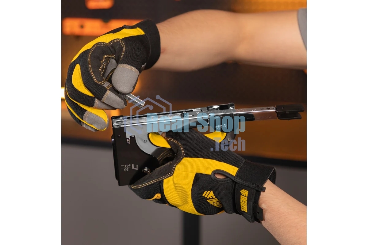 Степлер мебельный Denzel, стальной корпус, быстрая загрузка, регул. силы удара, тип 53, 4-14 мм