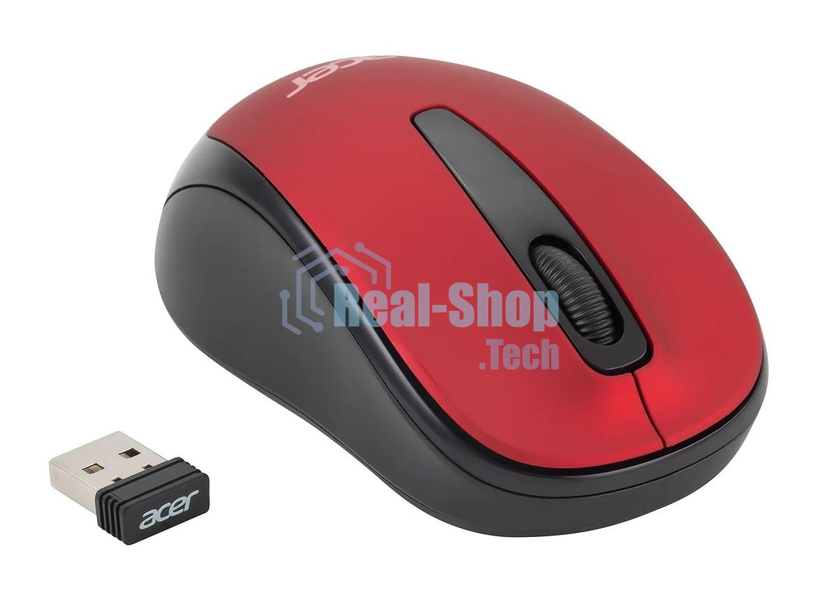 Мышь беспроводная Acer OMR136 красный, 1000 dpi, радиоканал, USB, кнопки - 3