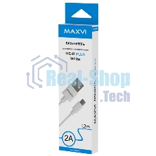 Кабель Maxvi MC-01 plus white USB-A - microUSB, 2A ток макс. нагрузки 2А, макс. напряжение 5V; стандарт USB 2.0; длина 1.2м, материал PVC, белый