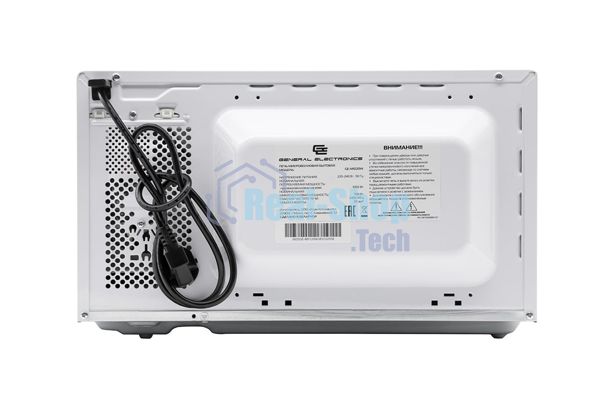 Микроволновая печь General Electronics GE MS120W белая, 20 л, 700 Вт, переключатели — поворотный механизм