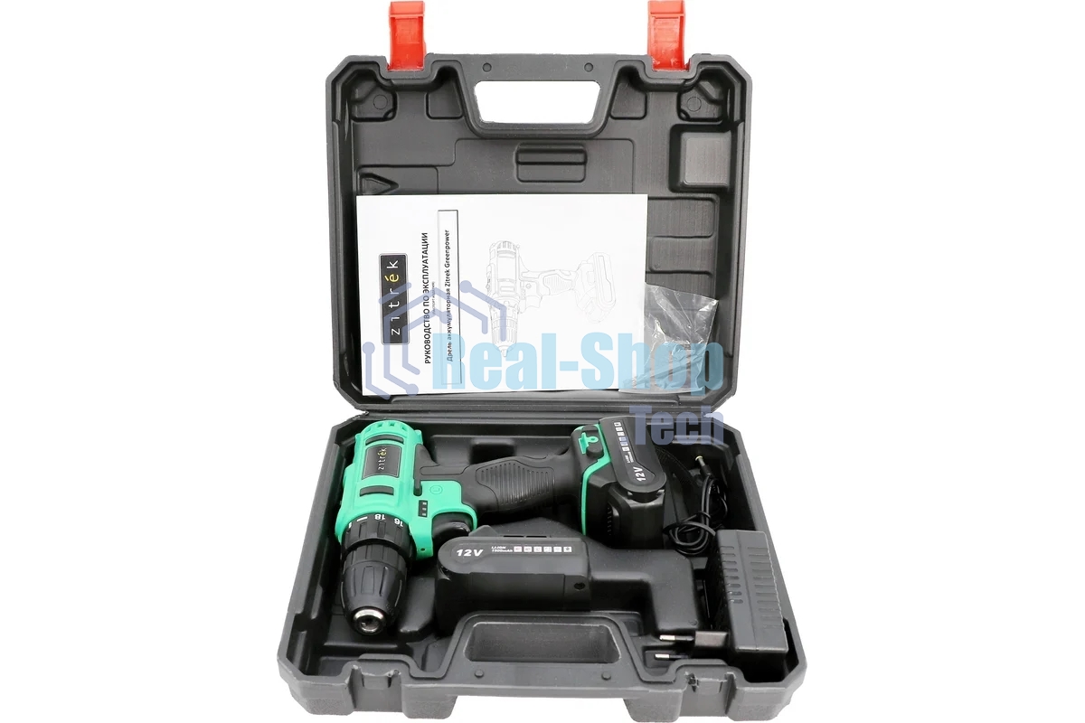 Дрель-шуруповерт аккумуляторная Zitrek Greenpower 12-Li 063-4074, Аккумуляторная, 12В, 2 АКБ, Кейс
