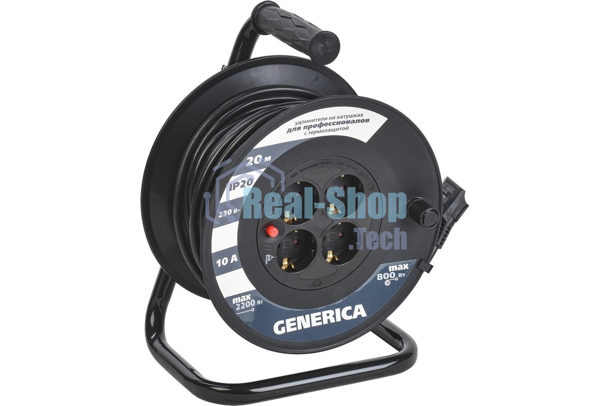 Катушка IEK GENERICA УК20 с т/з 4 места 2P+PE/20м 3х1,0 мм2 GENERICA