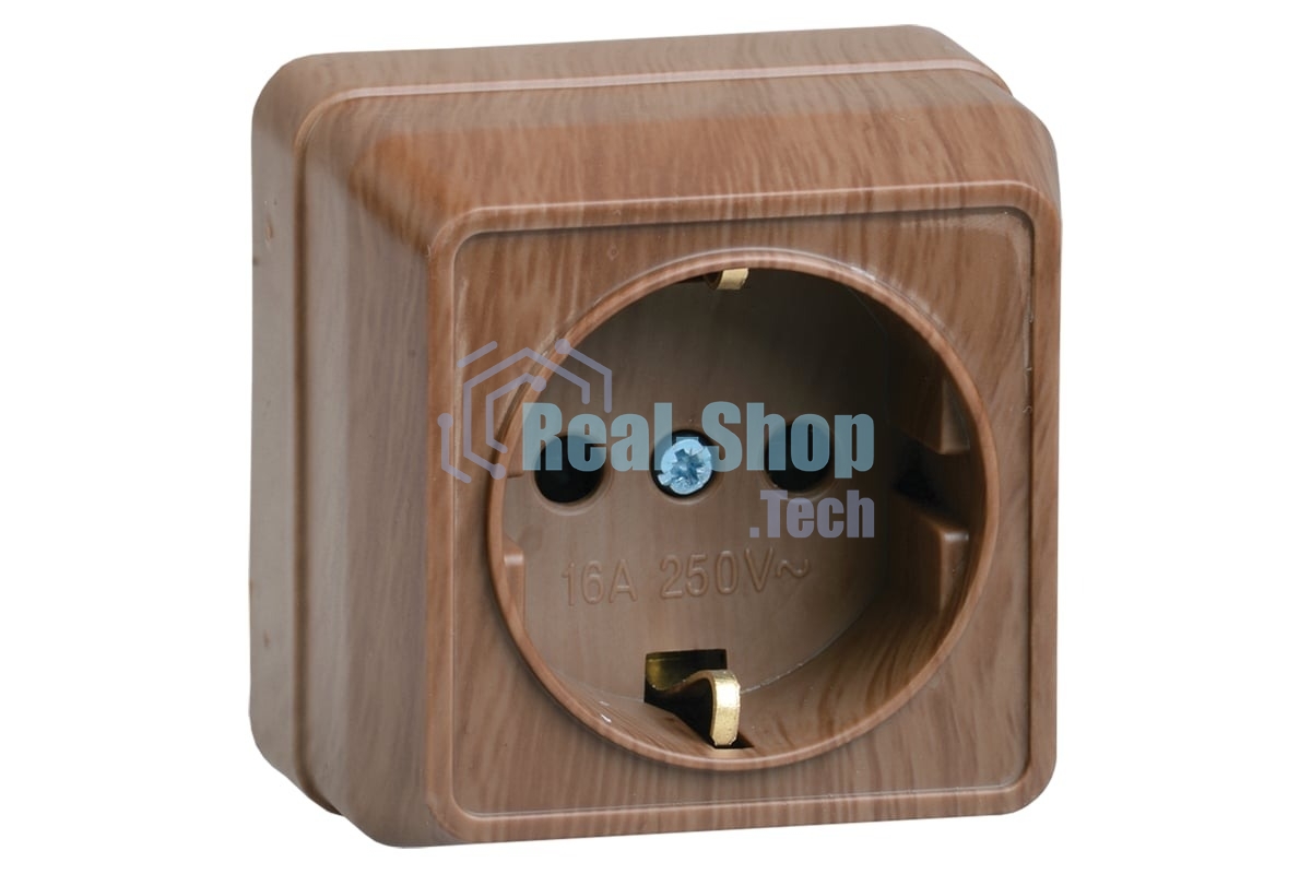 Розетка 1-м ОП Октава 16А РС20-3-ОД с заземл. дуб ИЭК ERO11-K04-16-DC