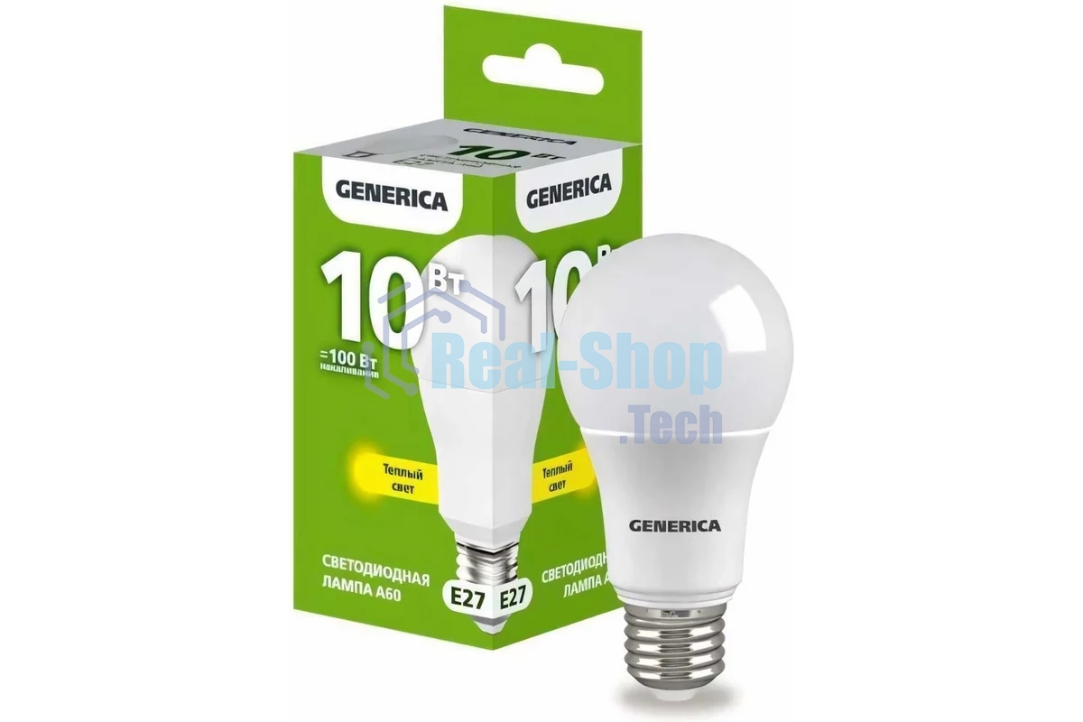 Лампа светодиодная GENERICA LL-A60-10-230-30-E27-G A60 10Вт грушевидная 3000К E27 230В