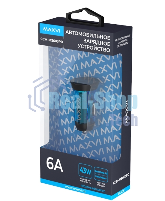Автомобильное зарядное устройство Maxvi CCM-MS603PD 43W 6A (USB + Type-C, QC3.0 PD3.0) черный