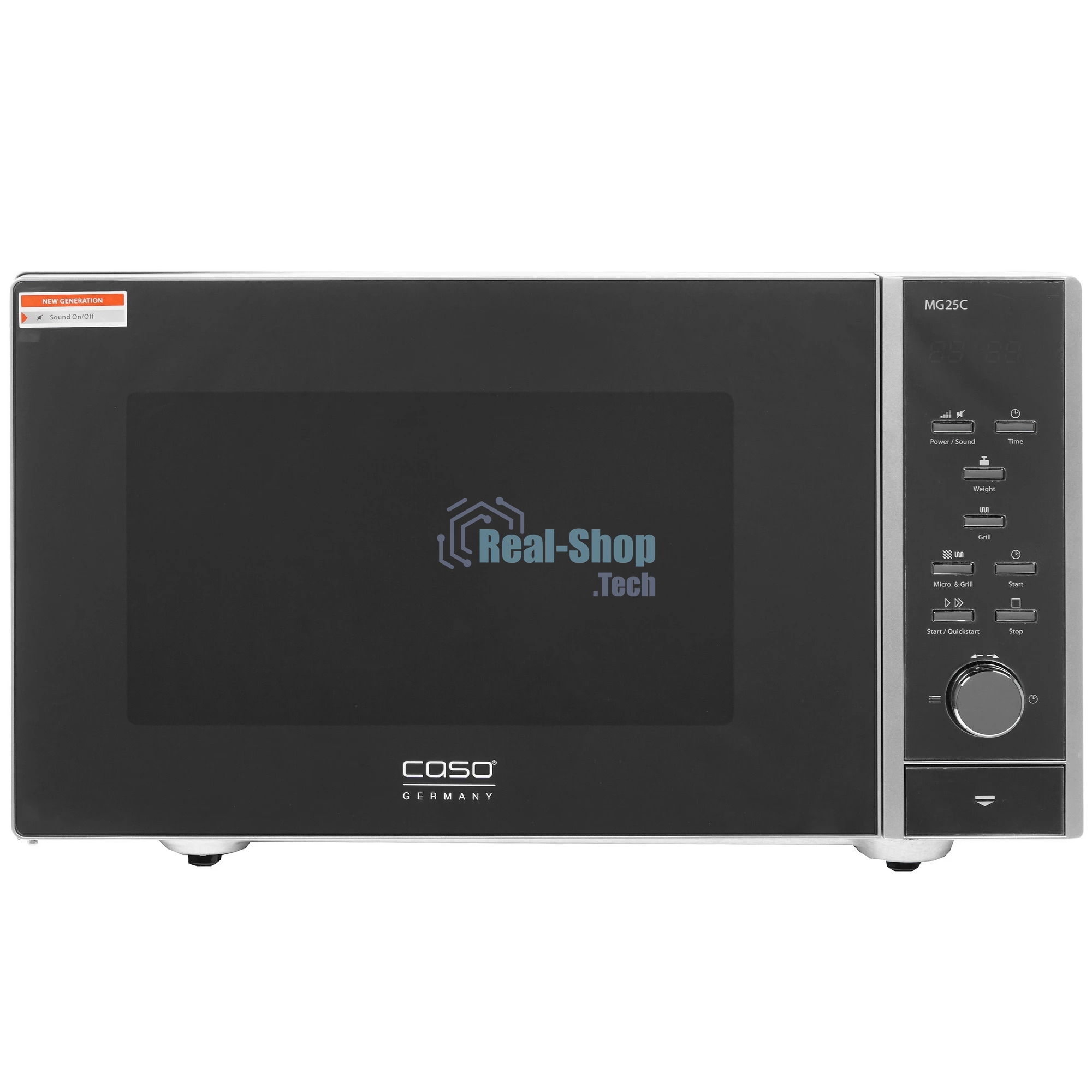 Микроволновая печь CASO MG 25 Ceramic Menu серебристый/черный, 25 л, 900 Вт, переключатели - кнопки, поворотный механизм