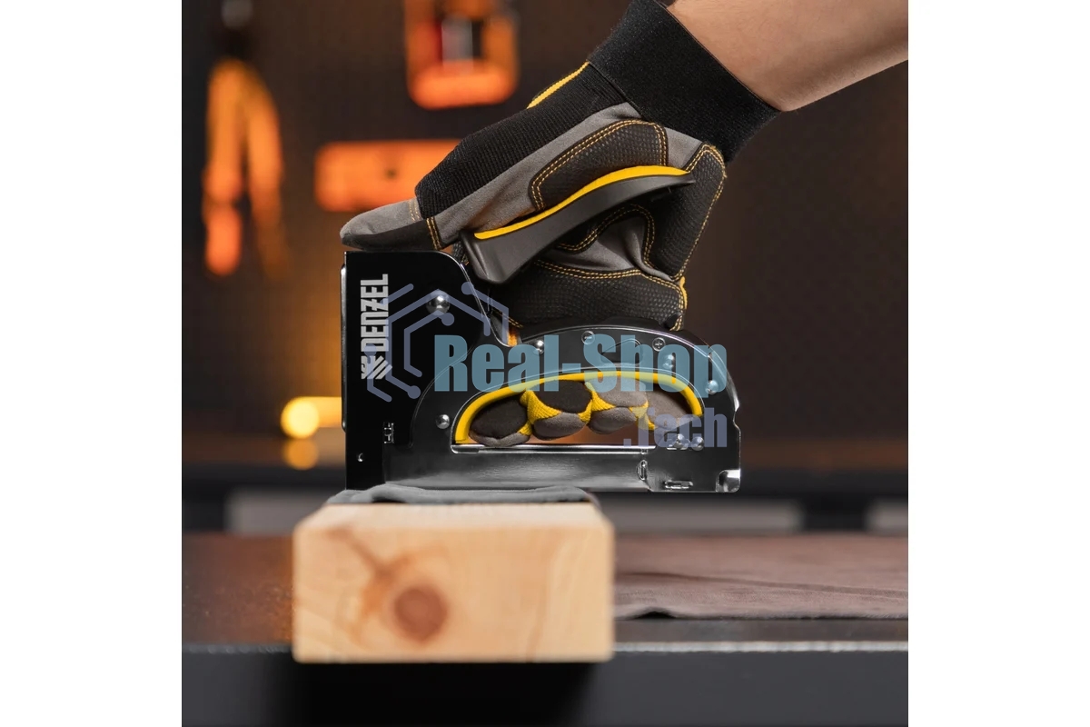 Степлер мебельный Denzel, стальной корпус, быстрая загрузка, регул. силы удара, тип 53, 4-14 мм