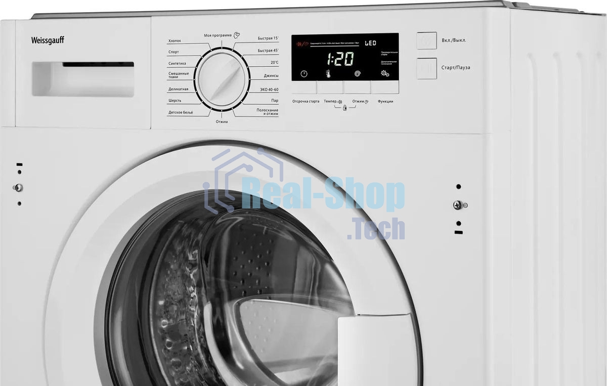 Встраиваемая стиральная машина Weissgauff WMI 6147 Inverter Steam класс:A+++, загрузка до 7кг, отжим:1400об/мин, белый