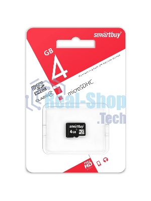 Флеш карта Micro SDHC 4Gb Smartbuy Сlass 4 (без адаптеров)