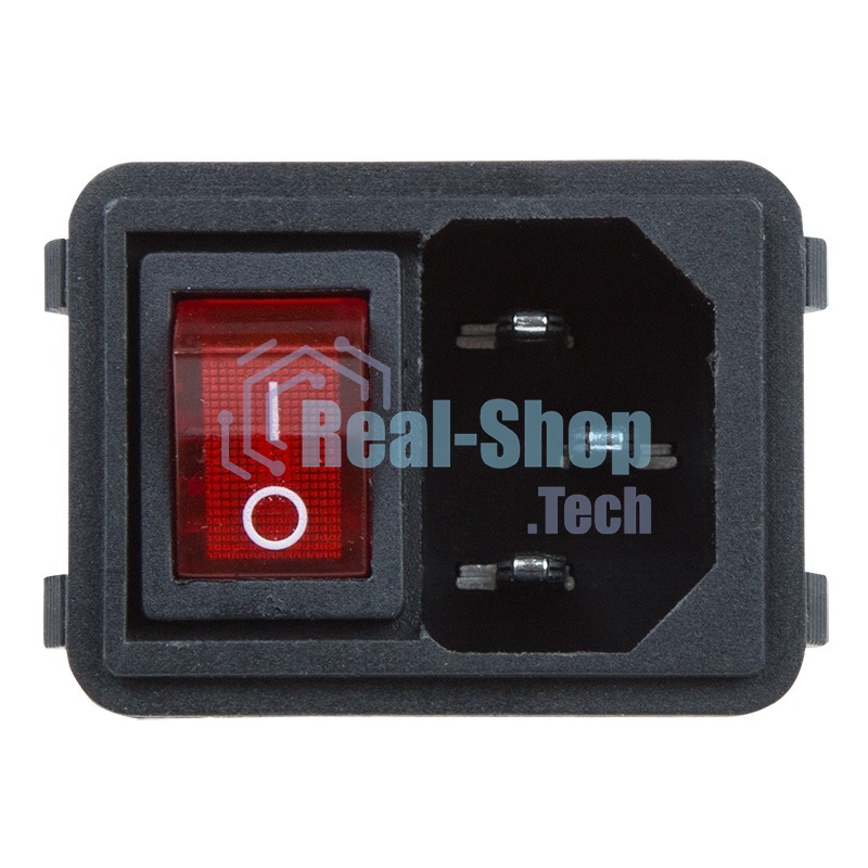 Выключатель клавишный Rexant 250V 10А (4с) ON-OFF красный с подсветкой и штекером C14 3PIN