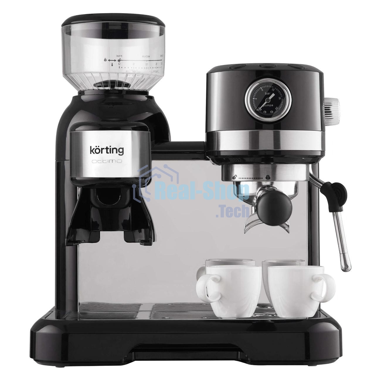 Кофемашина автоматическая Korting KCM 1015 N Ottimo черный/серебристый, исп. кофе - зерновой, 1500 Вт, 19 бар
