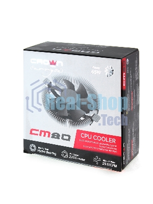 Кулер для процессора Crown CM-80 v2 серебристый/черный, 75 мм, алюминий, 2200 об/мин, 22 дБ, 3 pin, 65 Вт, 42 мм