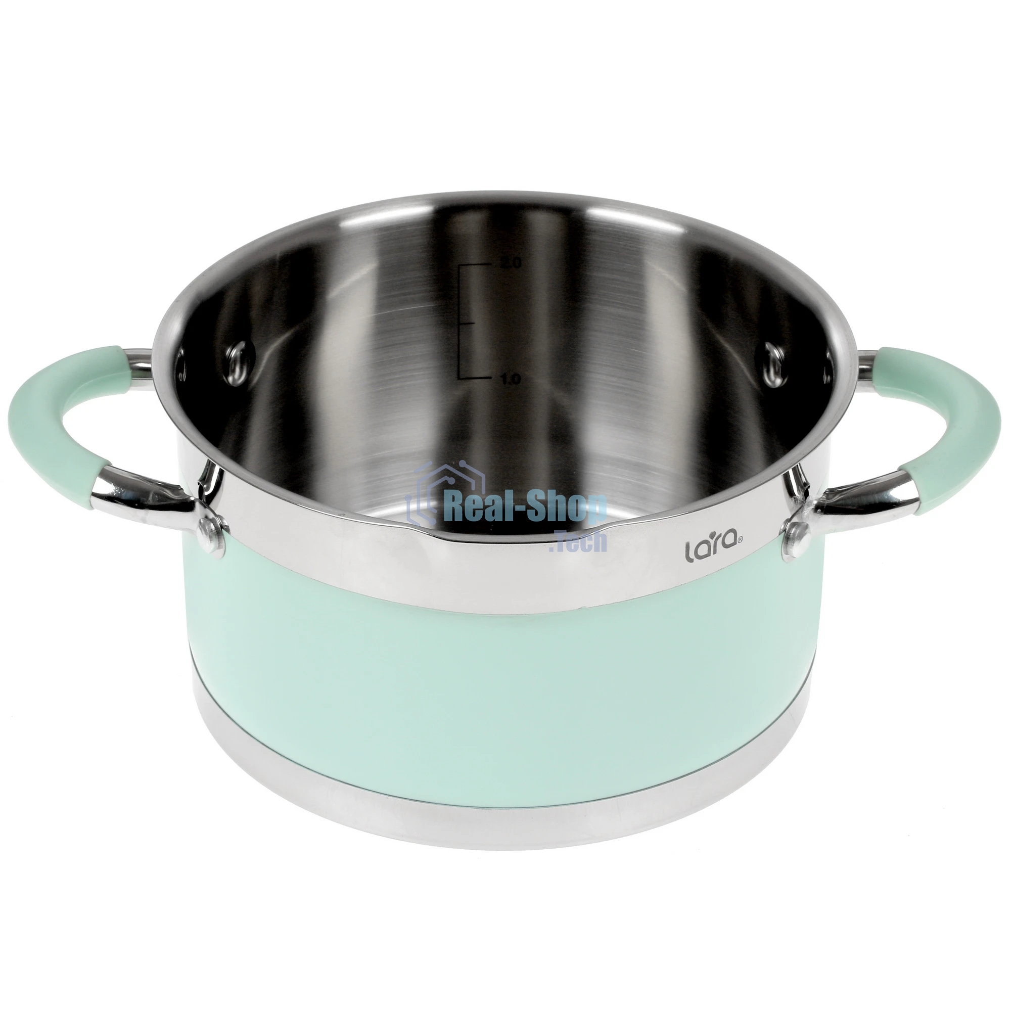 Кастрюля LARA LR02-541 MINT 18x10 см, 2,4 л, носик, индукционное дно, крышка с бортом, полипропилен, силикон, нержавеющая сталь