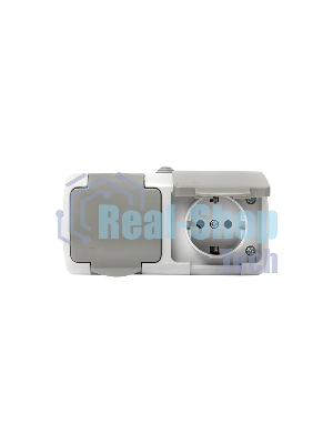 Розетка EKF Мурманск EFR16-129-30-54 2-местная 16А с заземлением с крышкой IP54 серый с защитными шторками