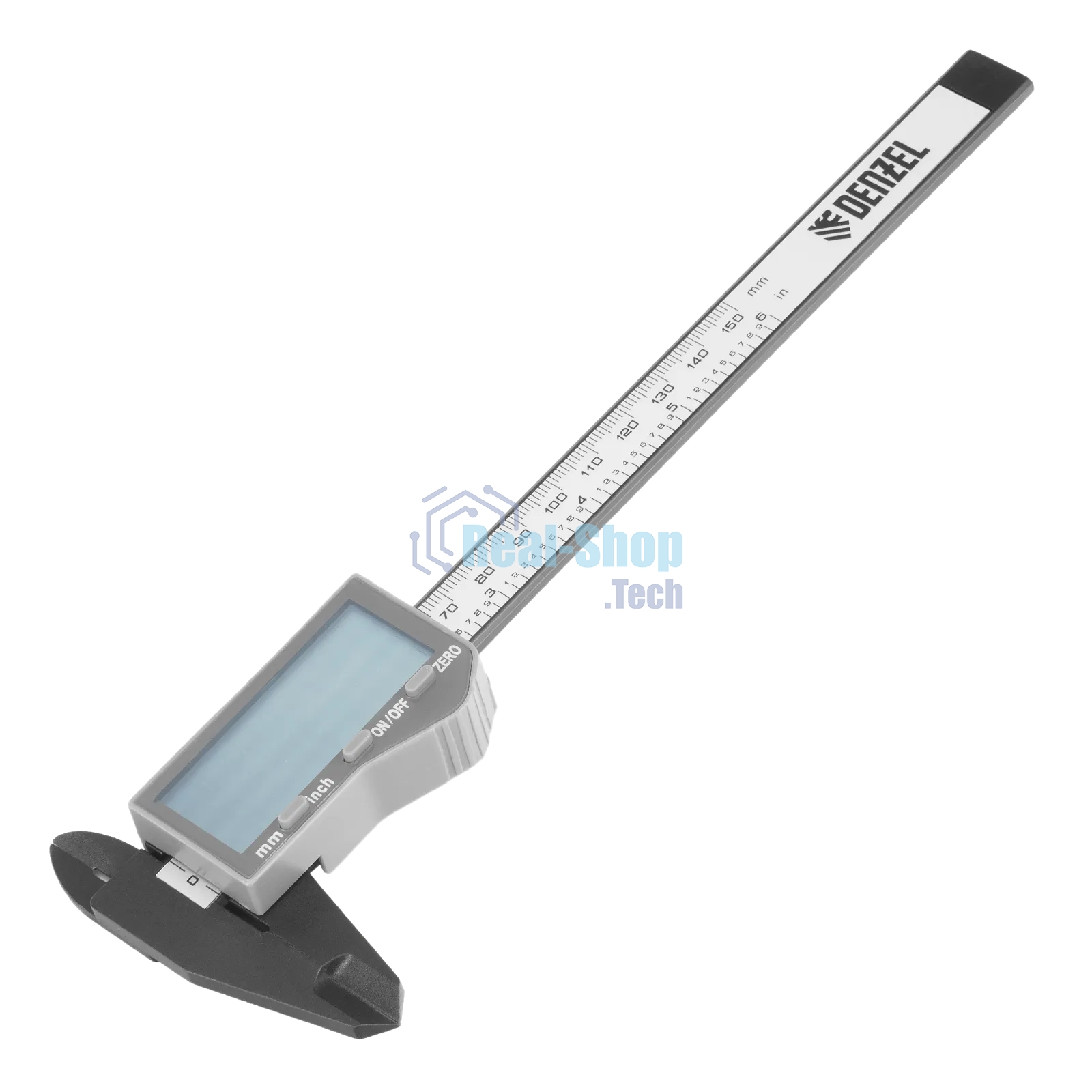 Штангенциркуль пластиковый Denzel 150 мм, электронный, большой дисплей, с глубиномером