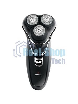Электробритва Centek CT-2176 черный/хром ротор, 3 плавающие головки, аккумулятор + работа от сети, триммер