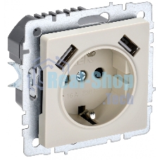 Розетка 1-местная IEK BRITE РЮш10-2-БрКр (BR-R14-16-U21-D31-K10) с заземлением, с защитными шторками, 16А, с USB A+A 5В 3,1А, бежевый