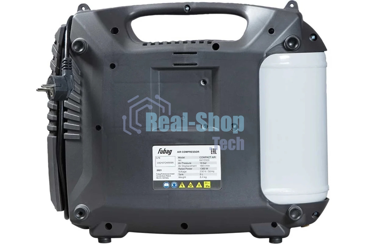 Компрессор FUBAG COMPACT AIR 6412320 ( Ресивер 5 л, Произв-сть 180 л/мин, Давление 10 бар, Мощность 1300 Вт, Напряжение 230/50 В/Гц, Вес 8.4 кг )