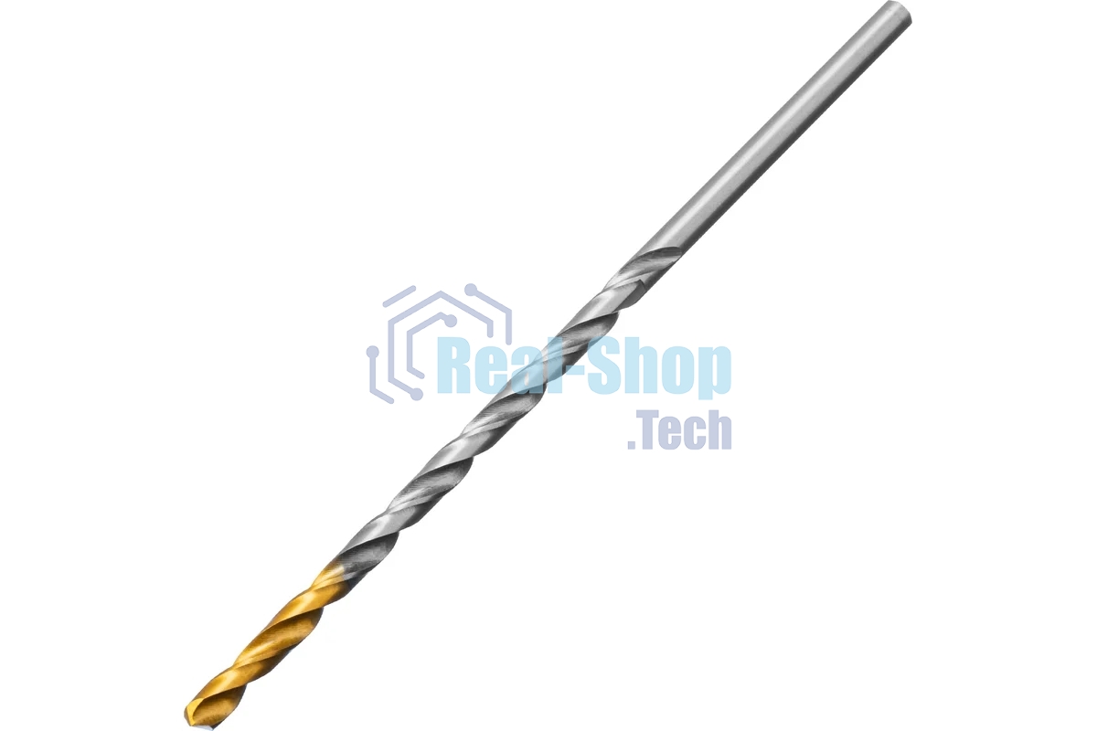 Сверло спиральное по металлу Denzel 4 х 119 мм, Р6М5, Golden Tip, удлиненное