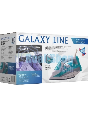 Утюг Galaxy Line GL 6127, бирюзовый, паровой, 2200 Вт, постоянный пар 50 г/мин, паровой удар 170 г/мин, функции: самоочистка, антикапля, антинакипь, функция увлажнения, вертикальное отпаривание, защита от перегрева, индикатор нагрева, керамическое покрытие подошвы, резервуар для воды 400 мл