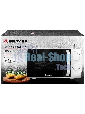 Микроволновая печь Brayer BR2507 белый, 20 л, 700 Вт, переключатели - поворотный механизм