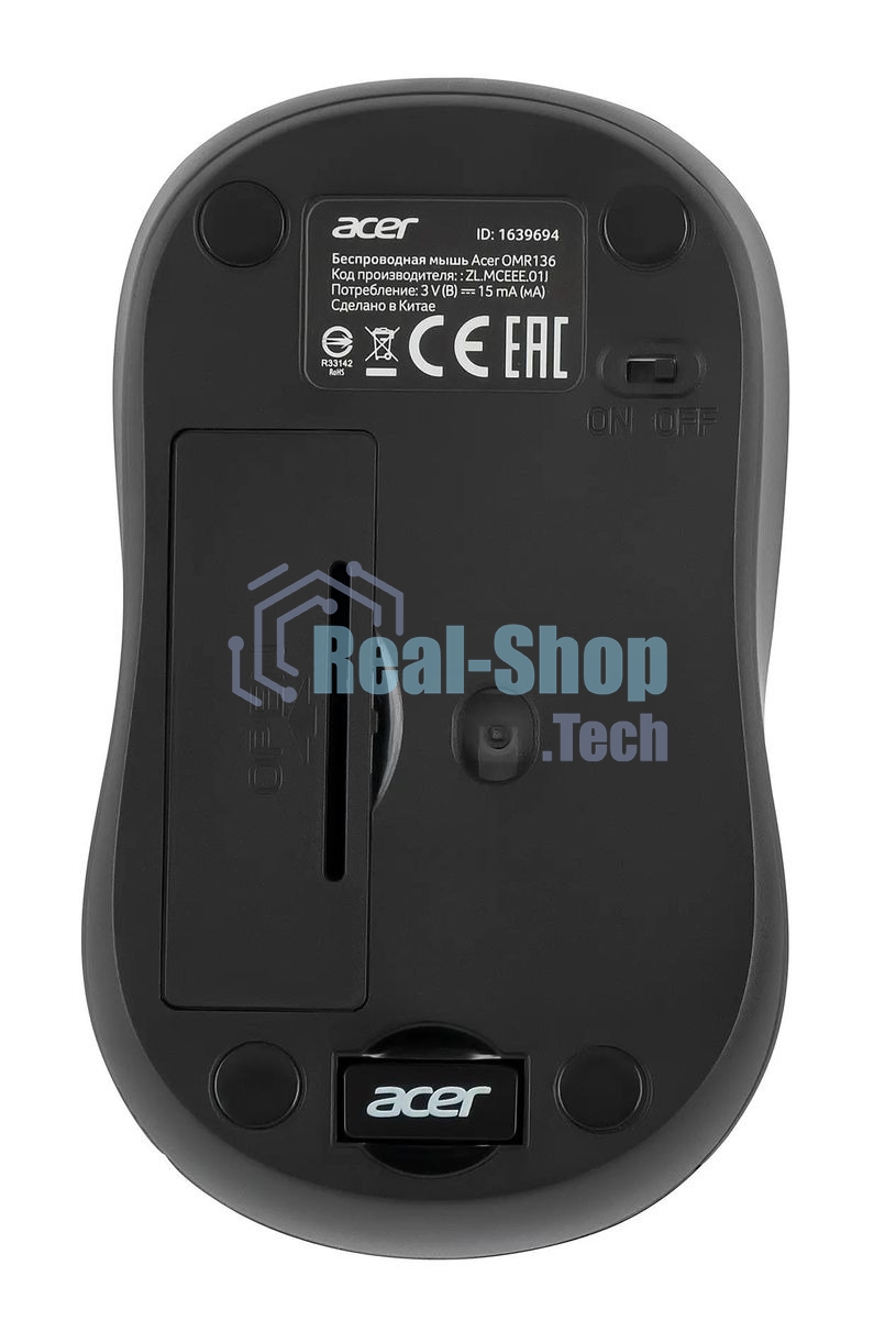 Мышь беспроводная Acer OMR136 красный, 1000 dpi, радиоканал, USB, кнопки - 3