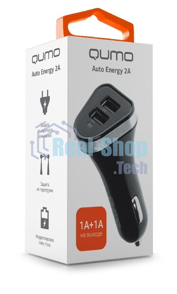 Автомобильное зарядное устройство QUMO 3A, 2 USB, 1A+2A черный