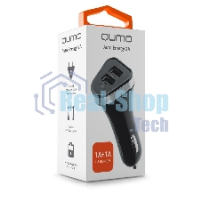 Автомобильное зарядное устройство QUMO 3A, 2 USB, 1A+2A черный
