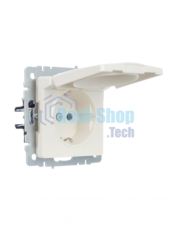 Розетка 1-местная IEK BRITE РСбш10-3-44-БрЖ с заземлением, с защитными шторками и крышкой, 16А, IP44 жемчуг