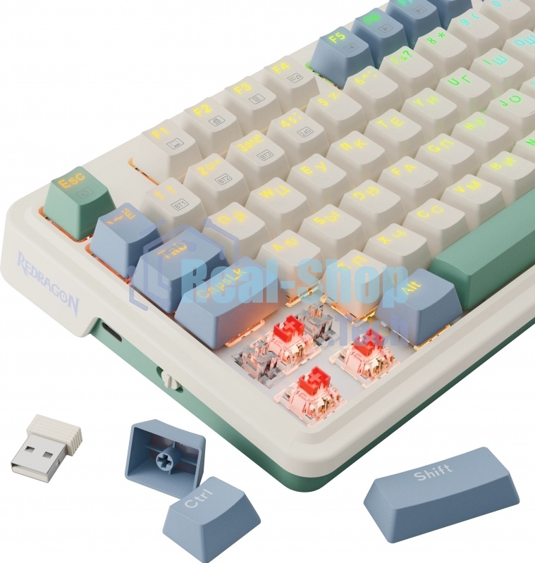 Клавиатура Redragon Ucal Pro гибридная, USB Type-A, Bluetooth, радиоканал, бежевый