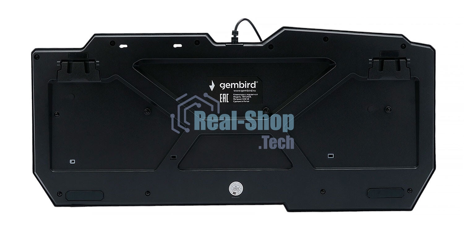 Проводная игровая клавиатура Gembird KB-G450L, полноразмерная, 104кл+4доп, 12Fn, подсветка 3 цвета, подставка для тел, 1.5м, черная