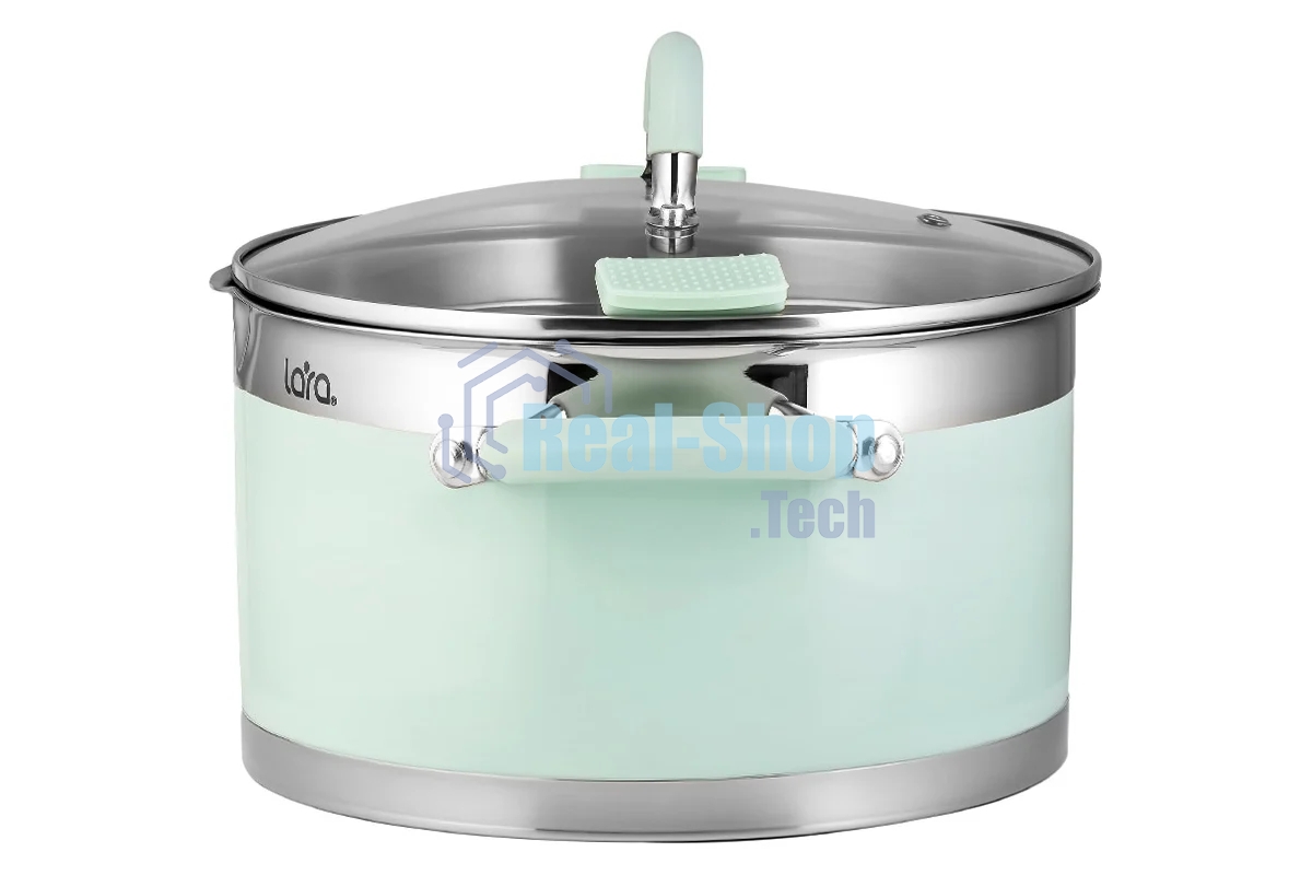 Кастрюля LARA LR02-541 MINT 18x10 см, 2,4 л, носик, индукционное дно, крышка с бортом, полипропилен, силикон, нержавеющая сталь
