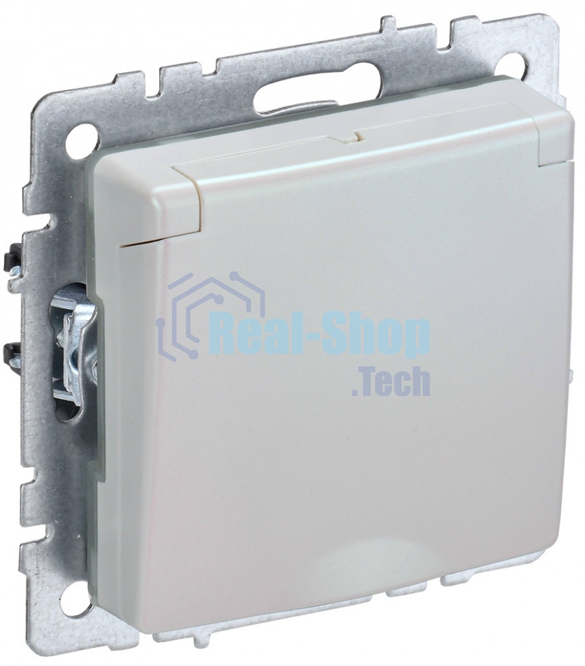 Розетка 1-местная IEK BRITE РСбш10-3-44-БрЖ с заземлением, с защитными шторками и крышкой, 16А, IP44 жемчуг