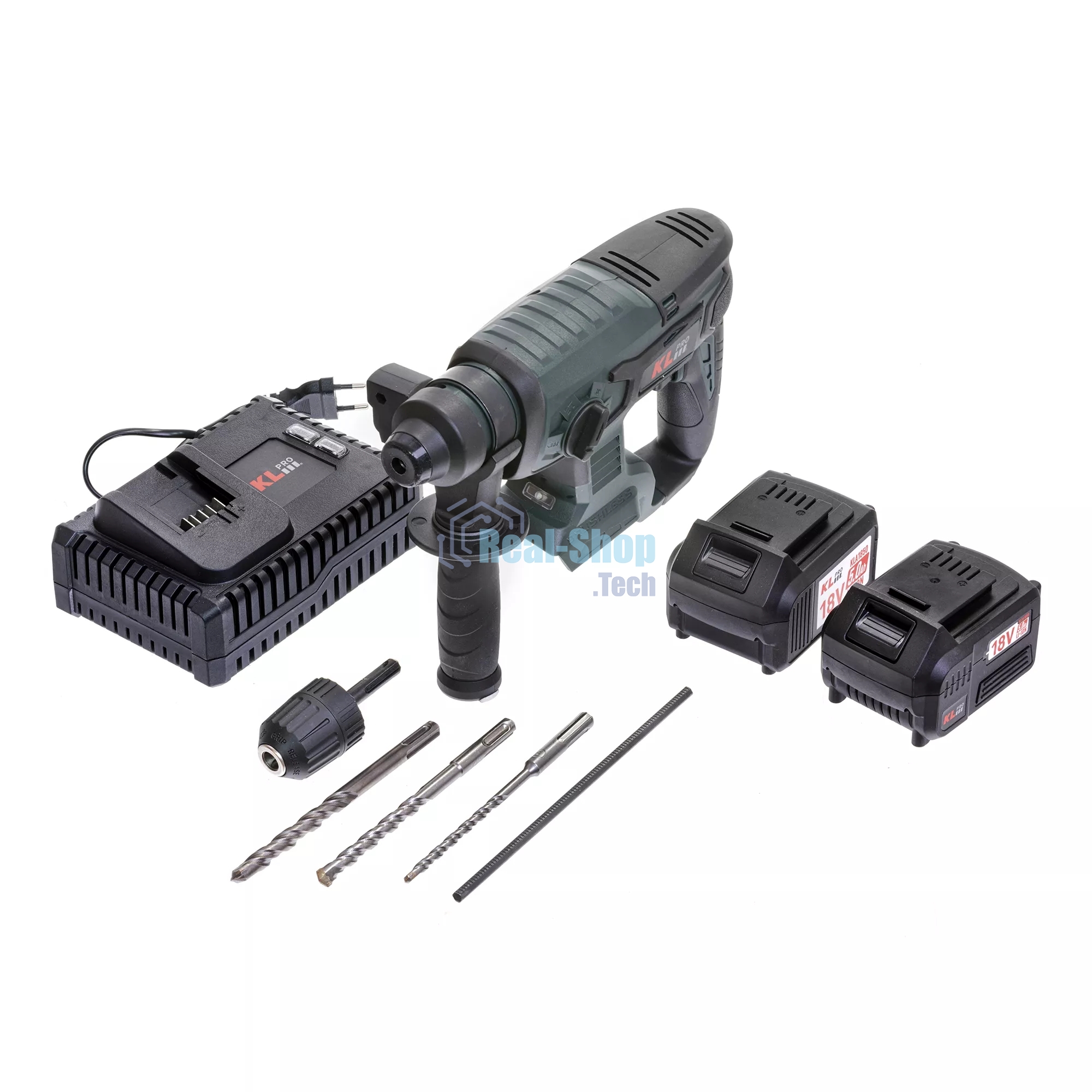 Профессиональный бесщеточный перфоратор аккумуляторный KLPRO KLPM18B-50 (18В, Li-ion-2шт, 5.0А·ч, 1,7Дж, SDS-plus, З/У,сумка)