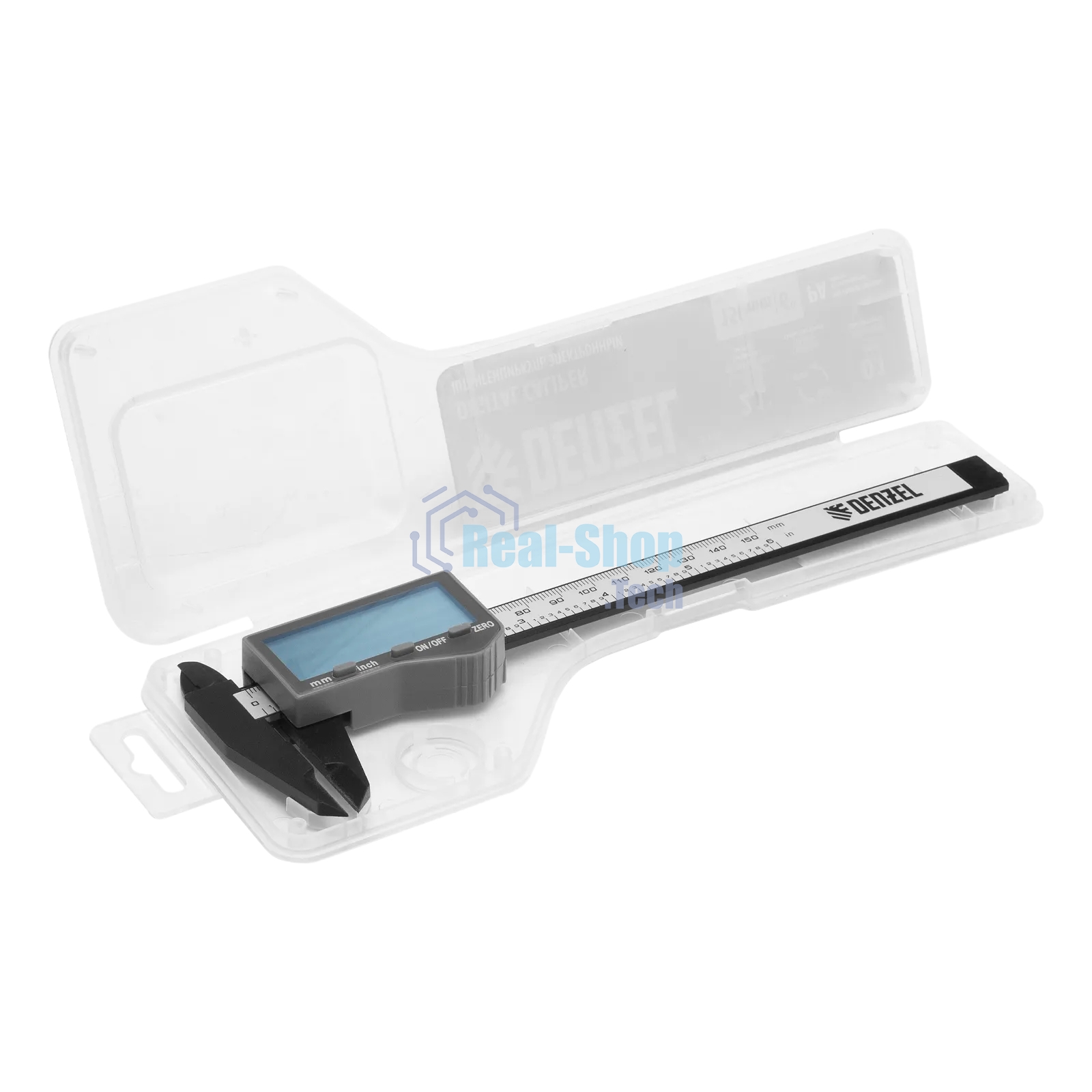 Штангенциркуль пластиковый Denzel 150 мм, электронный, большой дисплей, с глубиномером