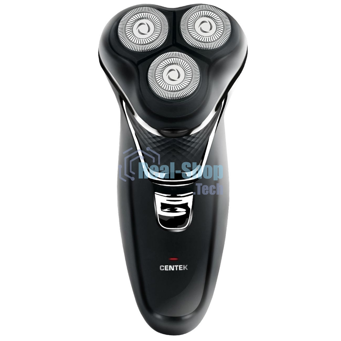 Электробритва Centek CT-2176 черный/хром ротор, 3 плавающие головки, аккумулятор + работа от сети, триммер