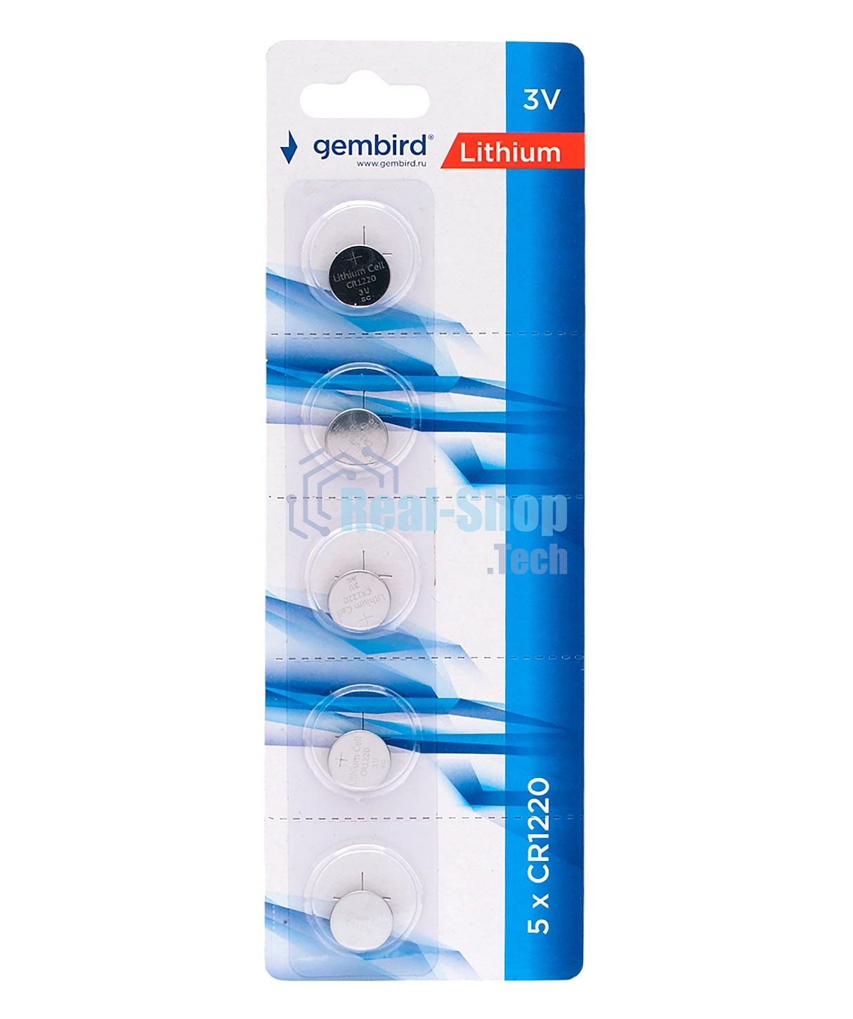 Батарейки литиевые Gembird Gb-CR1220-5B, тип CR1220, 5шт, блистер, 3 В