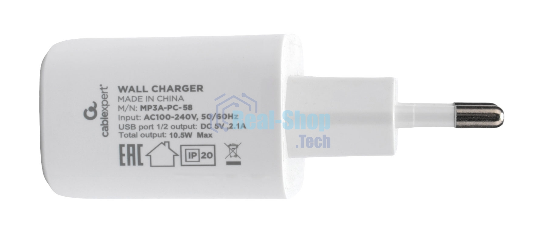 Сетевое зарядное устройство Cablexpert MP3A-PC-58, 10.5Вт, 2.1А, 2хUSB, белый, пакет
