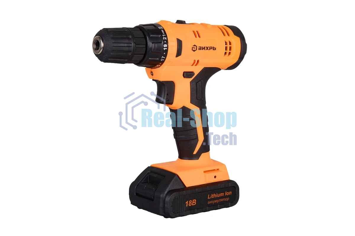 Дрель-шуруповерт аккумуляторная Вихрь ДА-18Л-2к 72/14/9, Аккумуляторная, 18В, 2 АКБ, Кейс