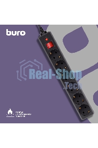 Сетевой фильтр Buro 600SH-16-1.8-B 1.8 м (6 розеток) черный (коробка)