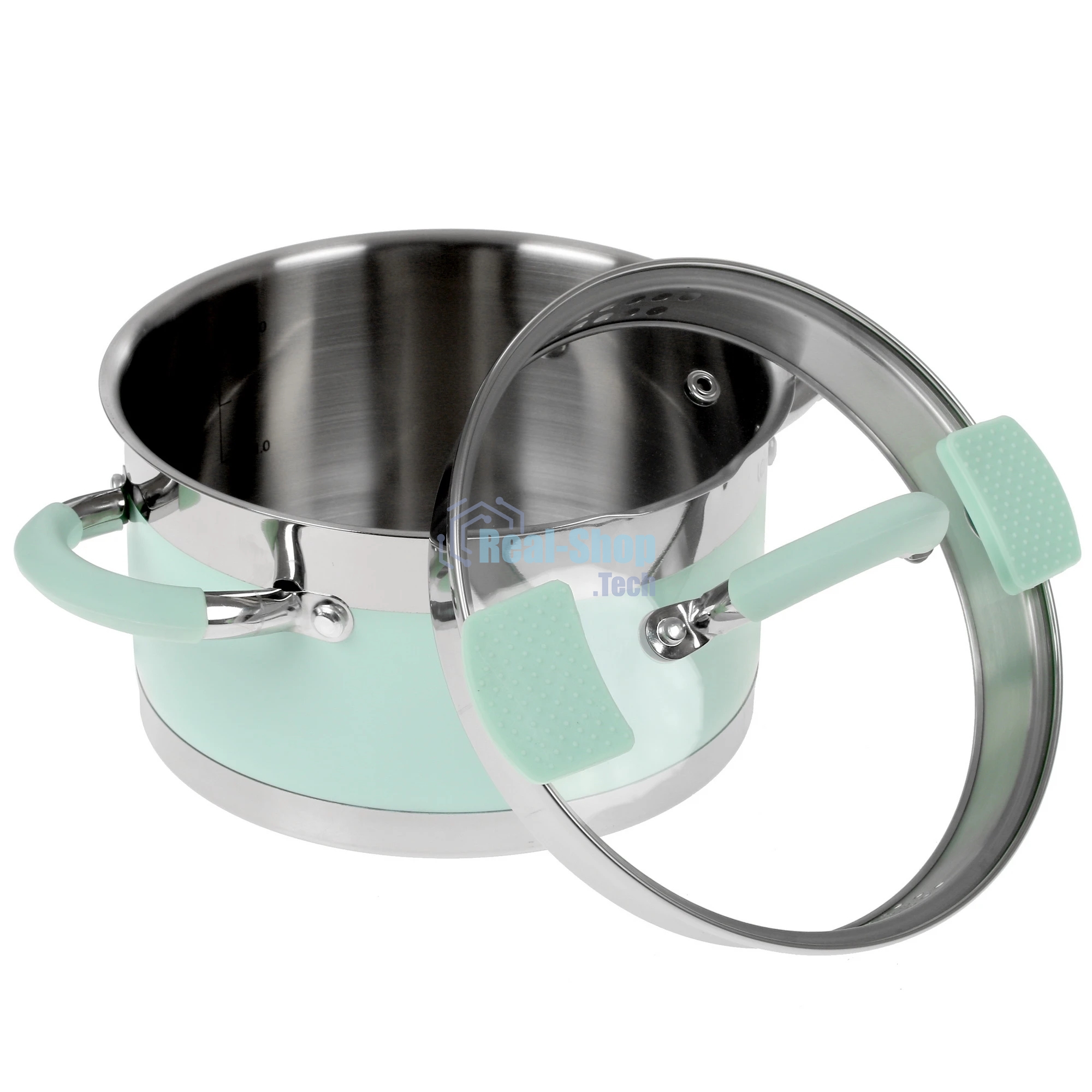 Кастрюля LARA LR02-541 MINT 18x10 см, 2,4 л, носик, индукционное дно, крышка с бортом, полипропилен, силикон, нержавеющая сталь