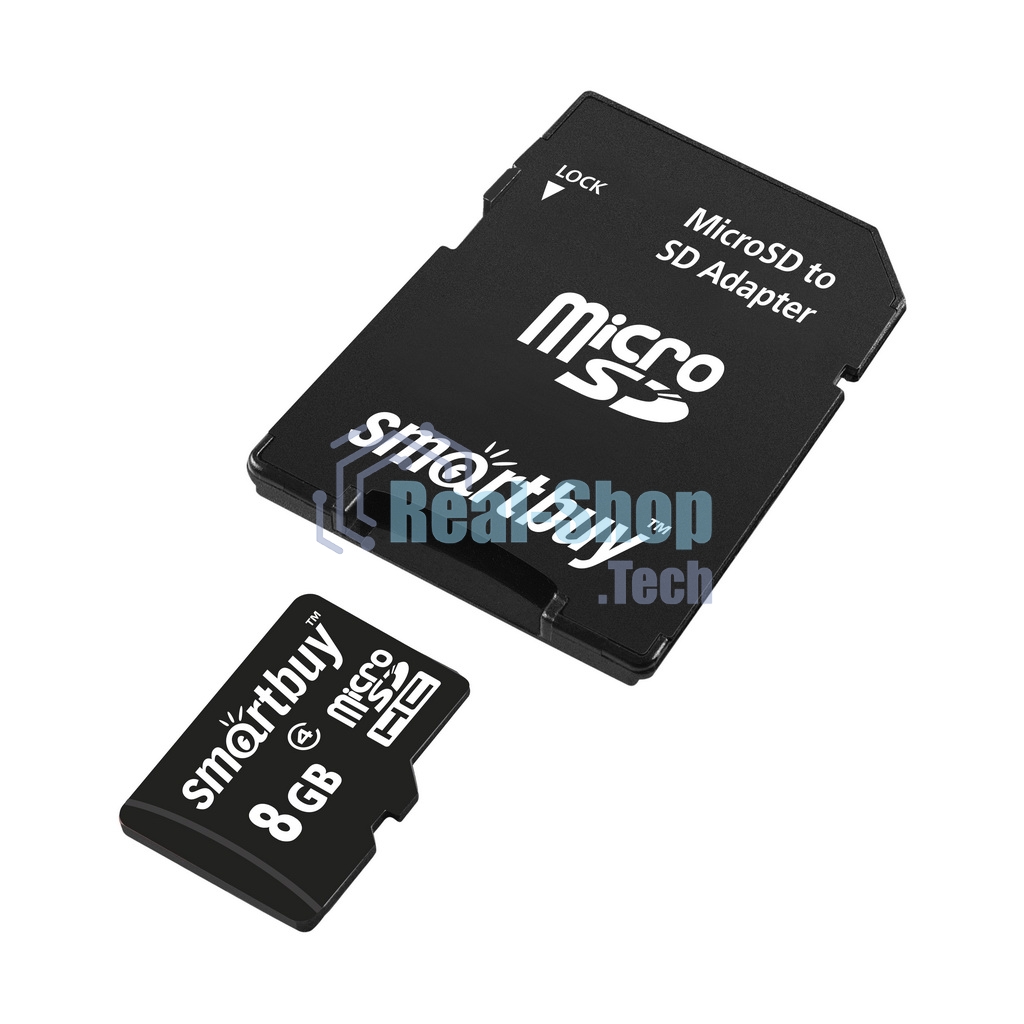 Флеш карта microSD 8Gb, Smartbuy microSDHC Class 10 (SD адаптер)