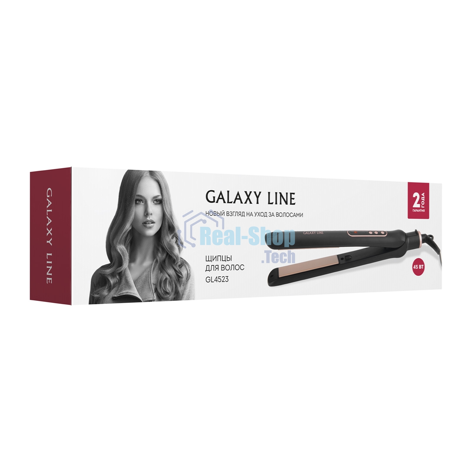 Щипцы для волос Galaxy Line GL 4523, черный, 45 Вт, керамическое покрытие рабочей поверхности, регулировка температуры от 120 до 200°С, LED-индикатор, автоотключение через 60 минут работы