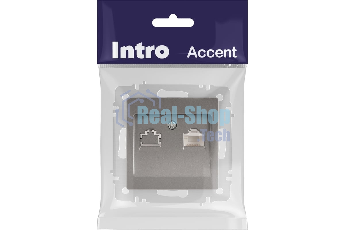 Розетка Intro Accent 6-303-09 информационная RJ45 IP20 СУ титан Б0063642