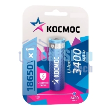 Аккумулятор Li-ion 18650 3400 мАч с защитой (блист.1шт) Космос KOC18650Li-ion34PBL1