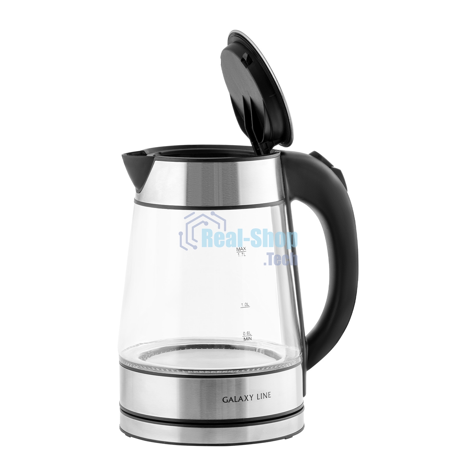 Чайник электрический Galaxy Line GL 0561, стекло, 2200 Вт, 1,7 л, многоцветная LED-подсветка, съемный фильтр, корпус из термостойкого стекла