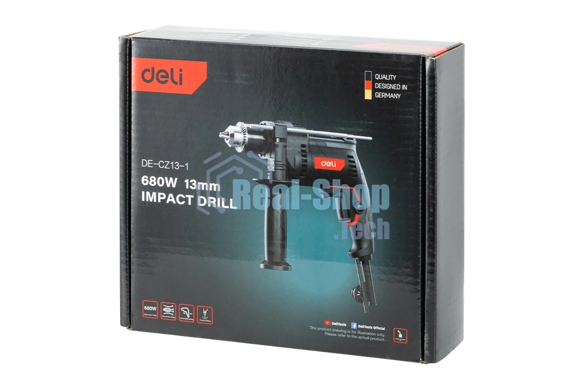 Дрель Deli DE-CZ13-1E, 680Вт, сетевая, ударная