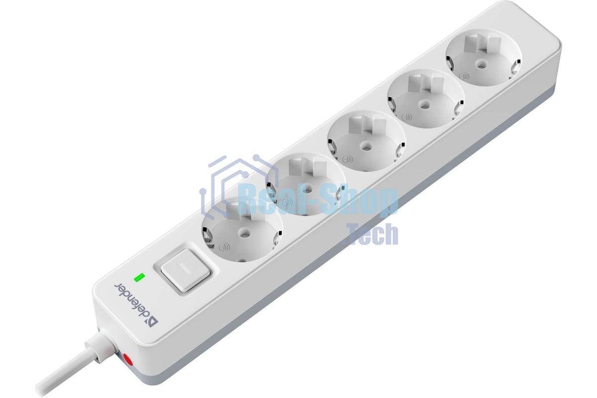 Удлинитель с сетевым фильтром Defender DFS 135, белый, 5 розеток, 5 м.