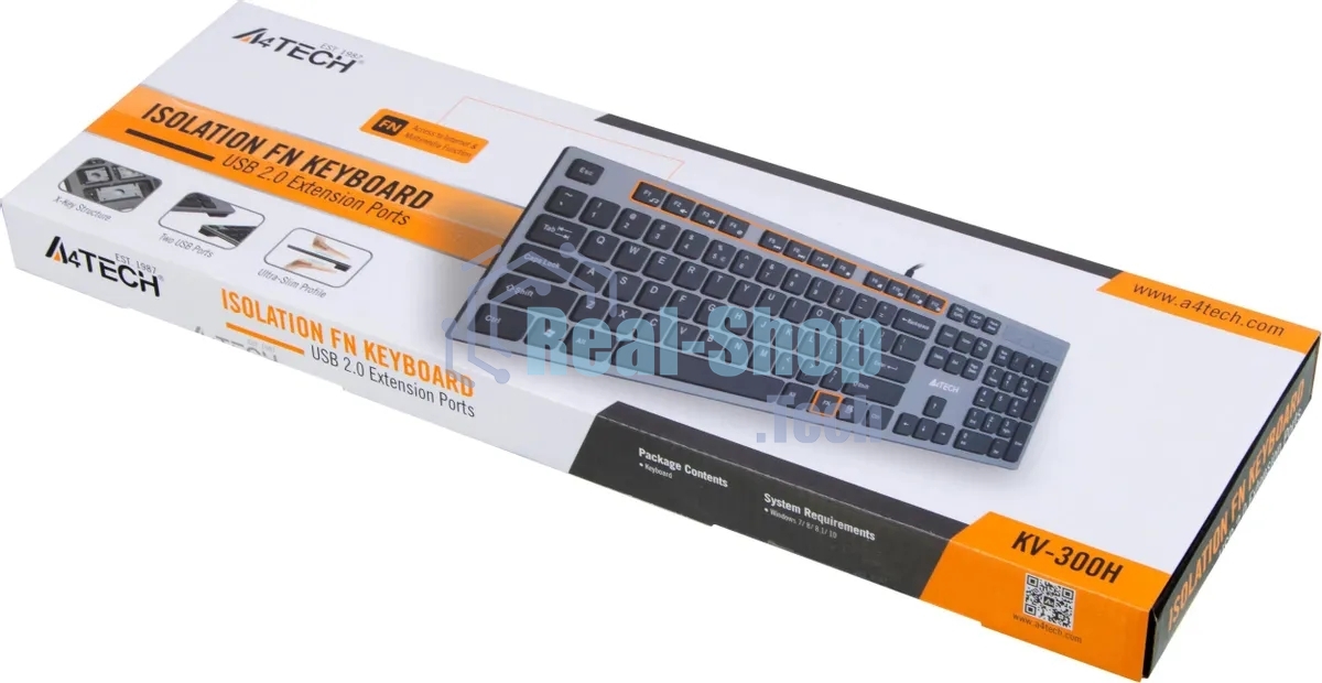 Клавиатура проводная A4Tech KV-300H серый/черный USB slim